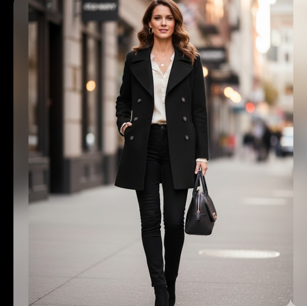 Old Navy... Wool Blend Black Coat. (53B).